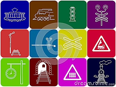 Set of 12 railway icons Vector Illustration
