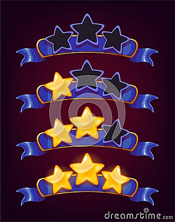 Set of colored stars and ribbons for web site or app graphics and design. Ranking game elements Vector Illustration