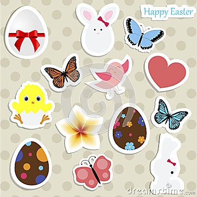 set of colored stickers for Easter. collection of baby labels for decoration and design. vector illustration Vector Illustration