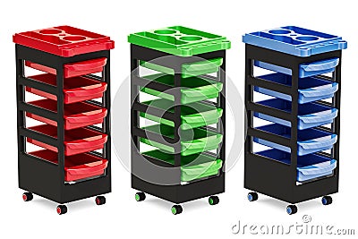 Set of colored storage trolleys with drawers, 3D rendering Stock Photo