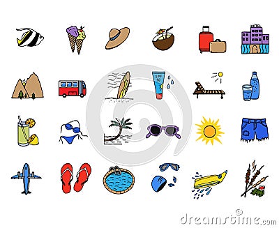 Vector icons. Leisure, travel, beach Vector Illustration