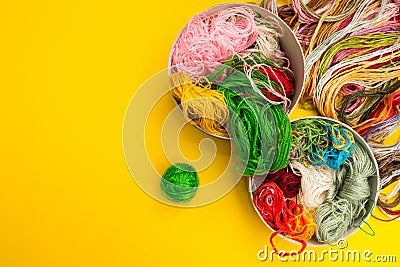 A set of colored threads for knitting Stock Photo