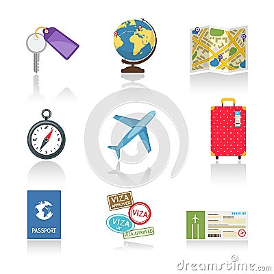 Set of colored travel icons Vector Illustration