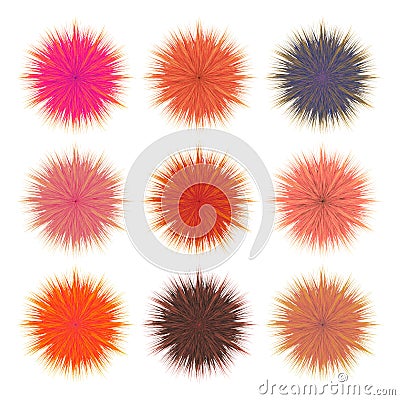 Set of colored vector furry balls, isolated elements on white background Vector Illustration