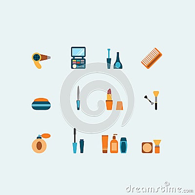 Set of colored vector hairstyling and makeup icons Vector Illustration