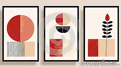 Set of colorful abstract art, creative minimalism, hand drawn pastel style Stock Photo