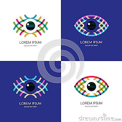 Set of colorful abstract eye logo, sign, emblem design element. Vector Illustration