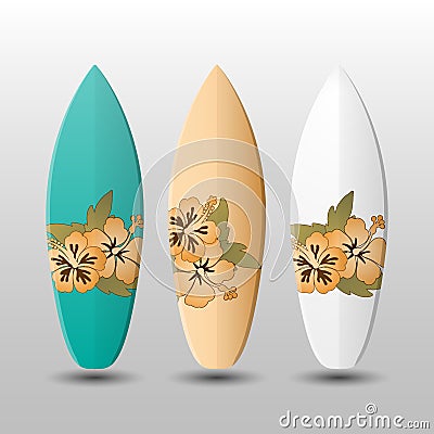 Surfboards Design Template with Flowery Pattern Vector Illustration