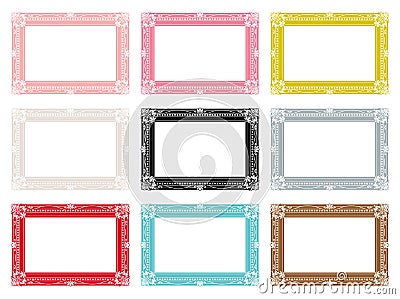 Set of colorful antique frames. Vector Illustration