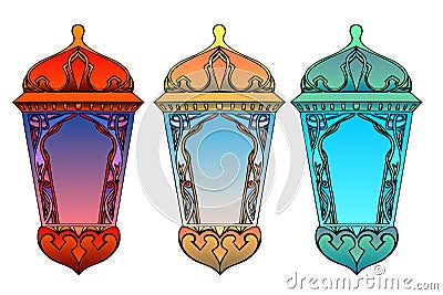 Set of colorful arabic lanterns. Ramadan lantern Vector Illustration