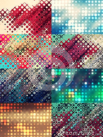 Set colorful backgrounds made of bright dots Stock Photo