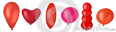 Set of colorful balloons, digital illustration, different colors Cartoon Illustration