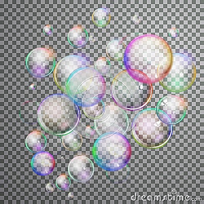 Set colorful bubble in vector. Isolated Soap Water bubbles collection Vector Illustration