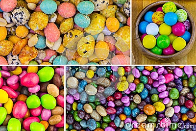 Set colorful colorful set colorful candy stones pink crimson green blue mix sweet salted matte shiny coating Stock Photo