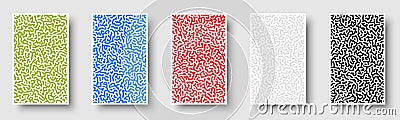 Set of colorful cards with abstract monochrome reaction diffusion psychedelic pattern background. Organic line art biological Vector Illustration