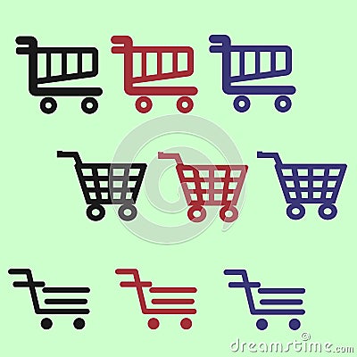 Set colorful cart or trolly icon for smart phone application and web icon Vector Illustration