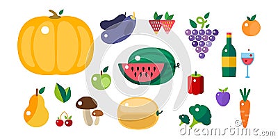 Set of colorful cartoon fruit icons vector illustration. Vector Illustration