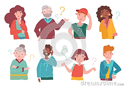 Set of colorful cartoon people deep in thought Vector Illustration