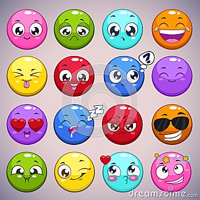 Set of colorful cartoon round characters Stock Photo