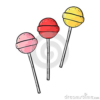 Set of colorful cartoon round lollipops isolated on white. Vector Illustration