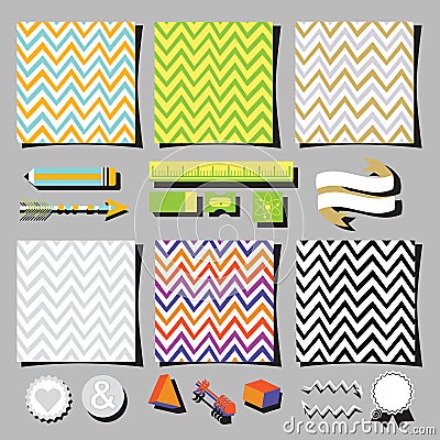 Set of colorful chevron pattern square cards design elements Vector Illustration