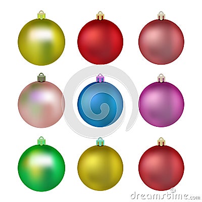 Set of colorful Christmas balls. Balls for christmas tree. Vector illustration isolated realistic decoration Cartoon Illustration