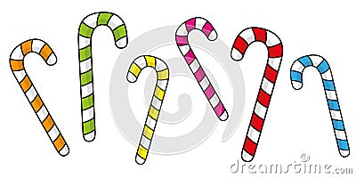 Set of colorful christmas candy canes Vector Illustration