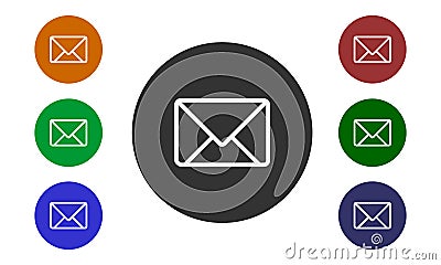 Set of colorful circular icons mail on websites and forums and in e-shop button and envelope image isolated on white background Vector Illustration