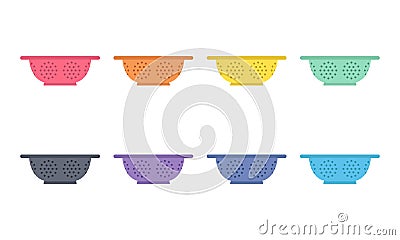 Set of colorful colander clipart vector illustration. Simple colanders for draining flat style vector design cartoon clipart Vector Illustration