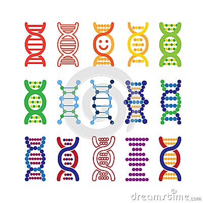 Set of colorful DNA icons. Vector Illustration