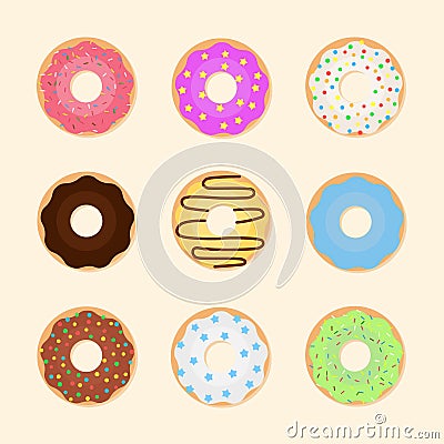 Set of colorful donuts. Vector Illustration