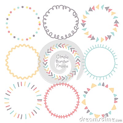 Set of colorful doodle borders circle frame, Decorative round frames. Vector Illustration