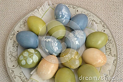 Easter eggs with a beautiful eco-friendly pattern Stock Photo
