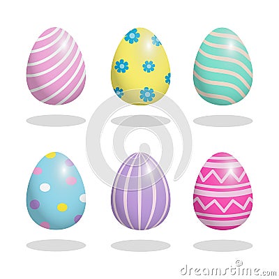 Set of colorful Easter eggs, various style isolated on white bacground Vector Illustration
