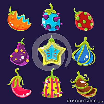 Set Colorful fantasy fruits, vector illustration Vector Illustration