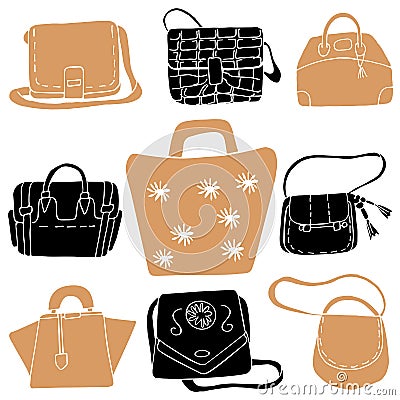 Set of colorful fashion woman bags collection Vector Illustration