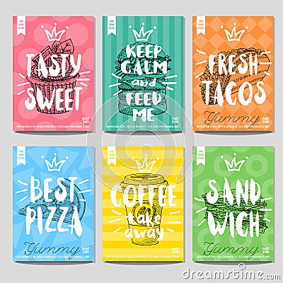 Set colorful fast food posters Vector Illustration