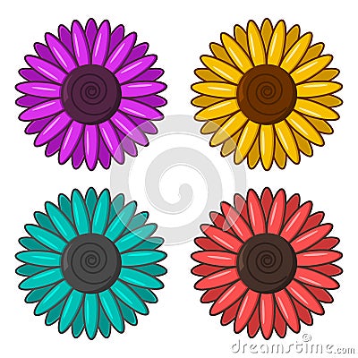 Set of colorful flowers. Vector Cartoon Illustration