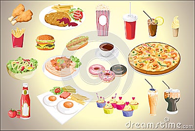 Set of colorful food icons.vector file eps10 Stock Photo