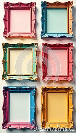 Set of colorful frames, different shapes and styles , square frames, display, styles Stock Photo