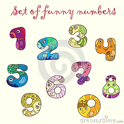 Set of colorful funny figures (numbers). Vector Illustration