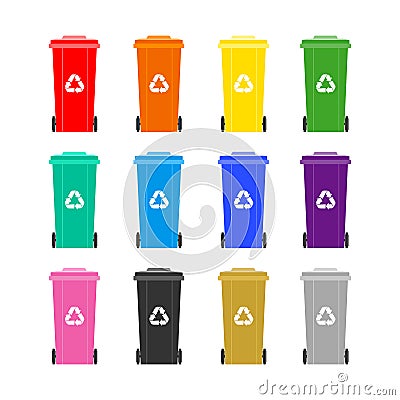 Set of colorful garbage bins Vector Illustration