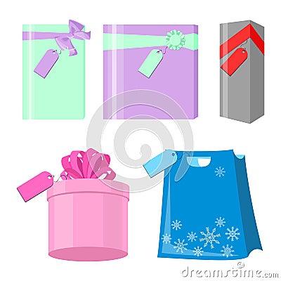 Set of colorful gift boxes wrapped Many gifts Sleek style ve Vector Illustration