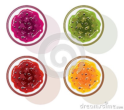 Set of colorful glass jars with fruit jam. vector Vector Illustration