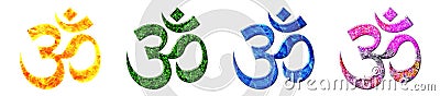 Set of colorful glitter Hindu Om symbols isolated on white background Stock Photo