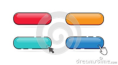 Set of colorful glossy button. Click Here Button on white background. Blank button for website and mobile apps. Vector Vector Illustration