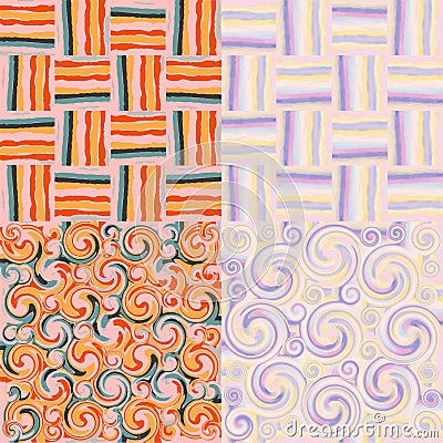 Set of colorful grunge striped and swirled seamles Vector Illustration