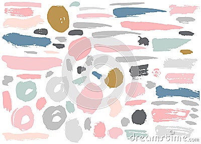 Set of colorful hand drawn grunge elements, geometrical shapes, rings, circles, banners, brush strokes Vector Illustration