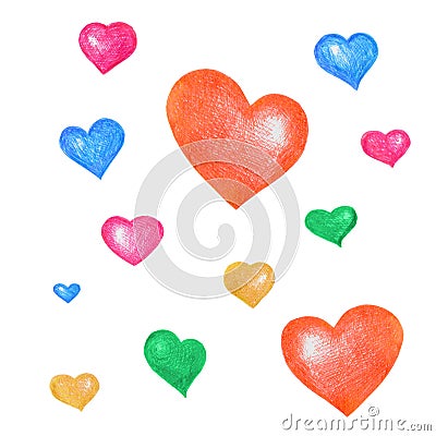 A set of colorful hand-drawn hearts. Stock Photo