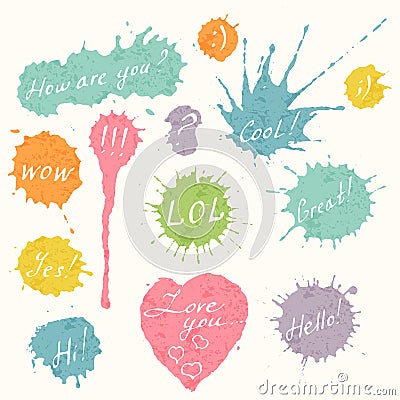 Set of colorful hand drawn short messages Vector Illustration